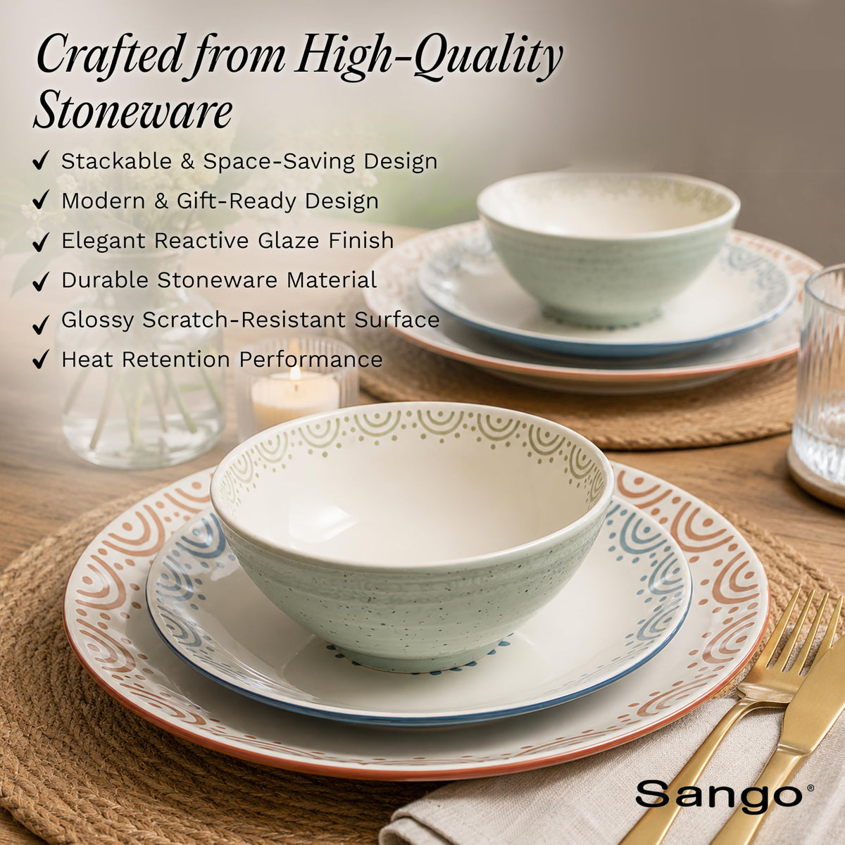 12-Piece Speckled Stoneware Dinnerware Set for 4 K488890