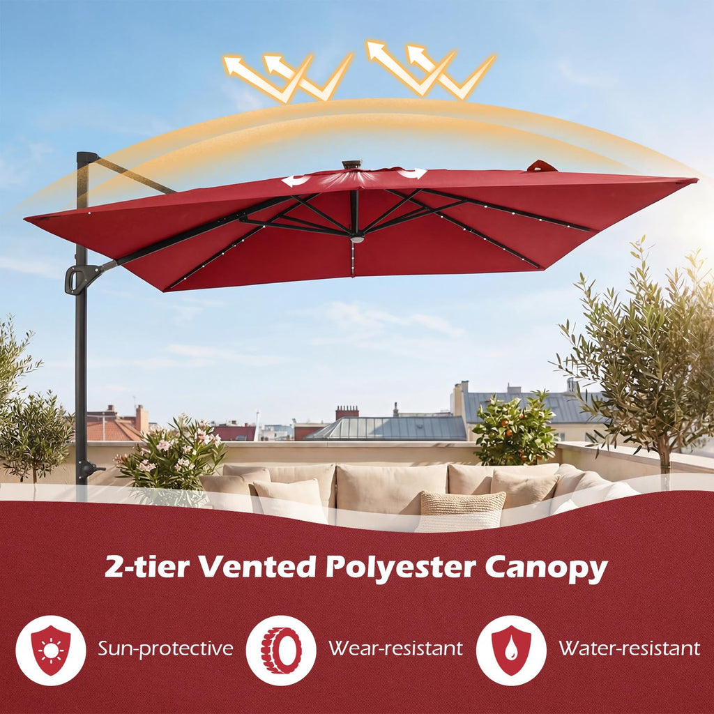 10ft Solar LED Patio Umbrella with Aluminum Pole J837425