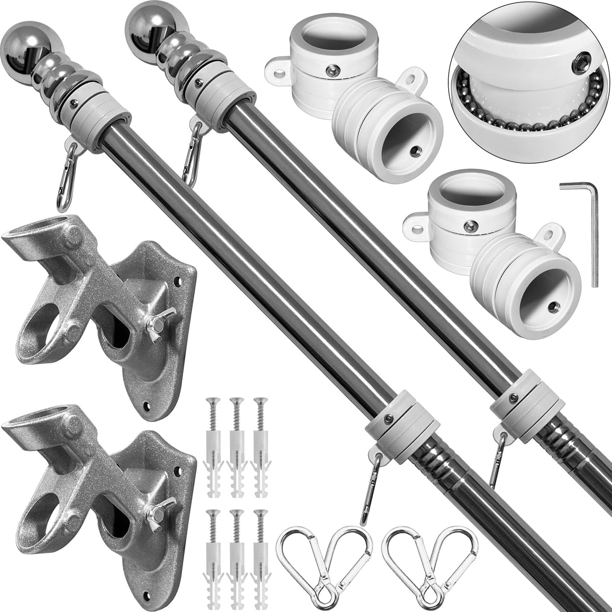 6 FT Stainless Steel Flag Pole Kit, 2 Packs G7543
