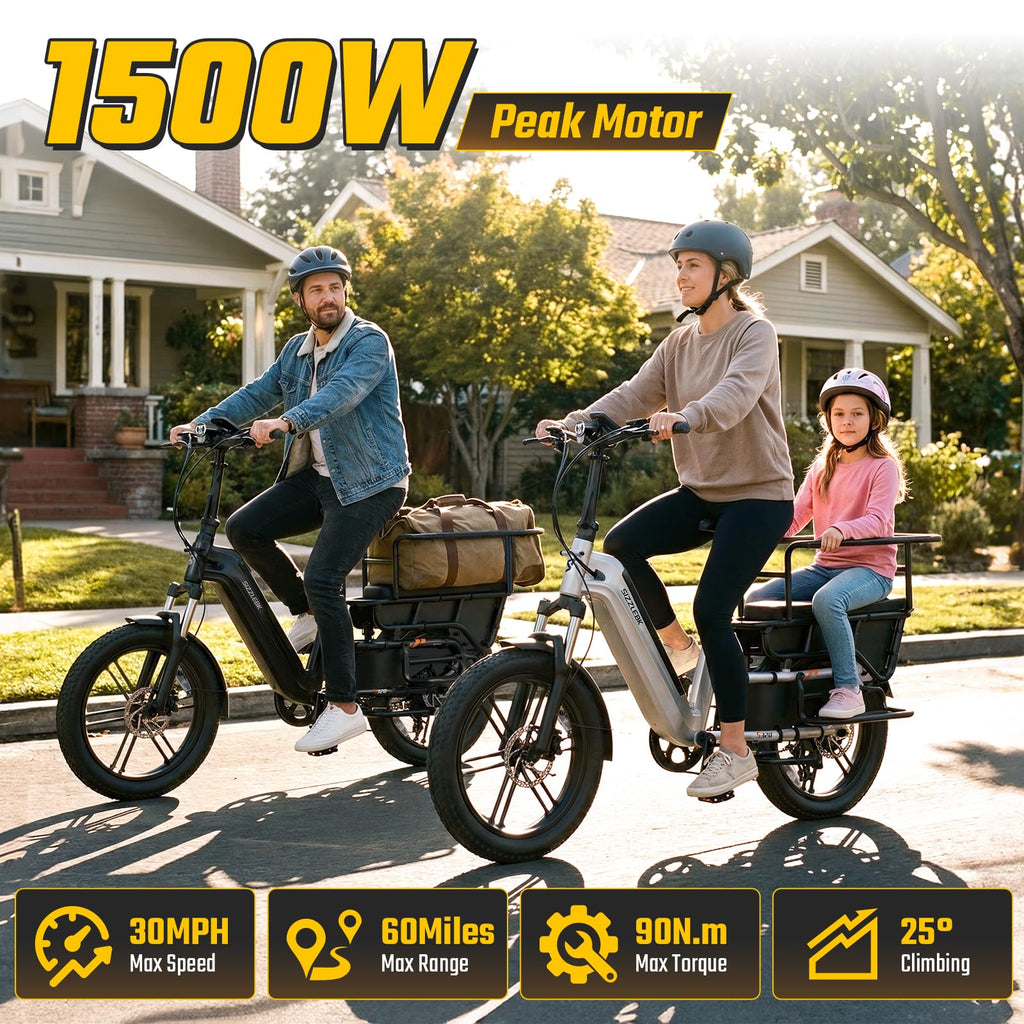Electric Bike with Seat, 1500W Motor 20" Fat Tire, 48V 15Ah Battery H4457