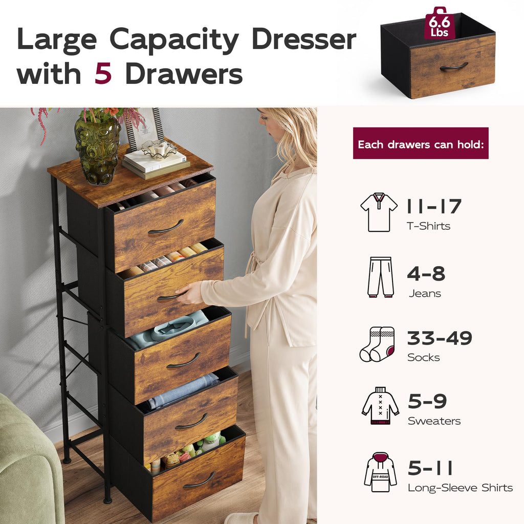 5 Drawer Rustic Brown Dresser T1788