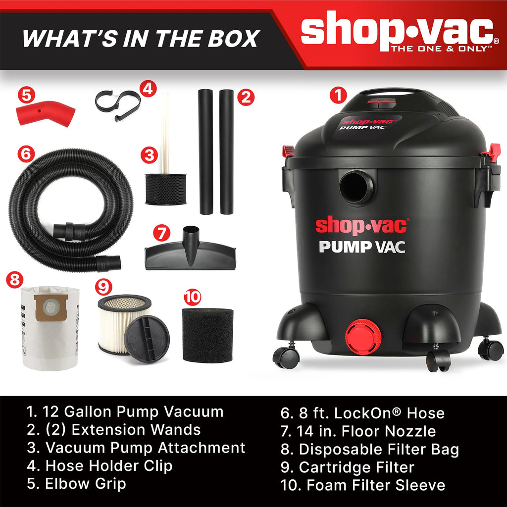 12 Gallon Wet Dry Pump Vacuum with Built-in Water Pump L253020