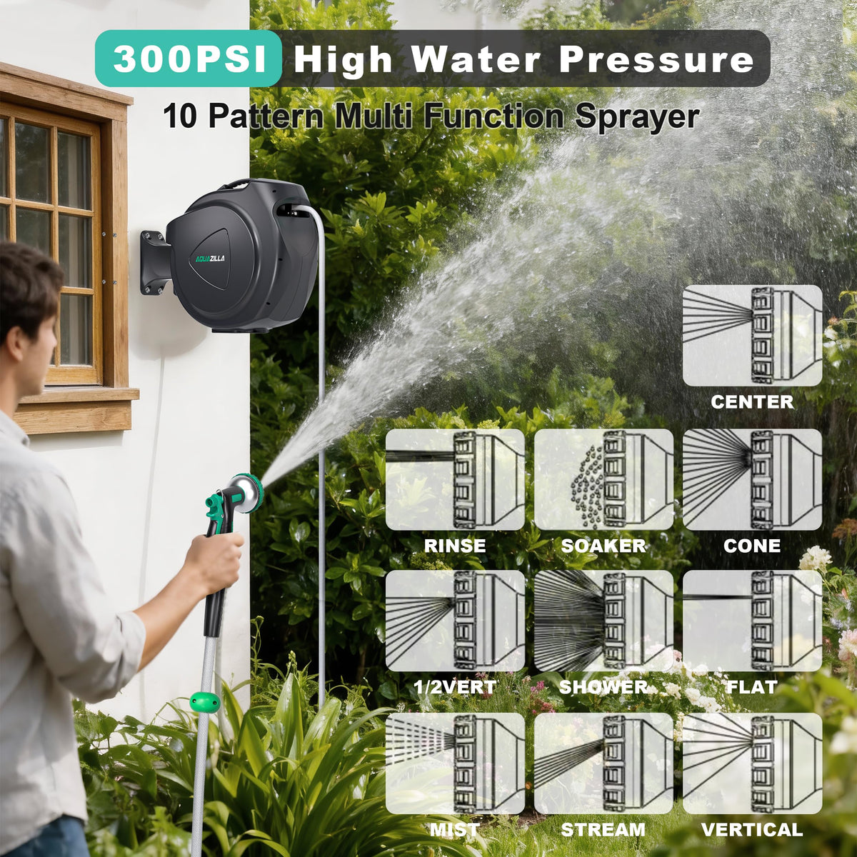 Retractable Garden Hose Reel, 65FT +6FT 5/8" Wall Mounted G20988