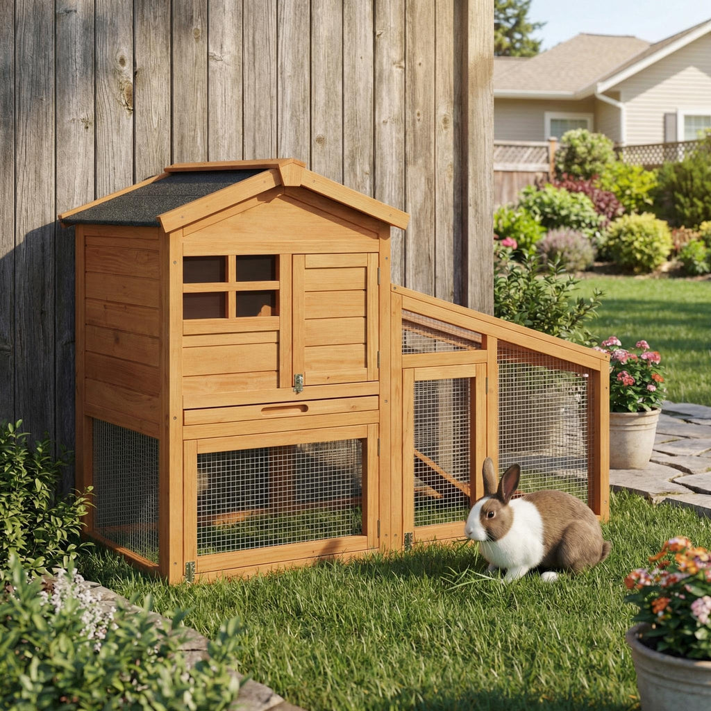 2-Tier Wooden Small Animal Cage with Non-Slip Ramp D2582