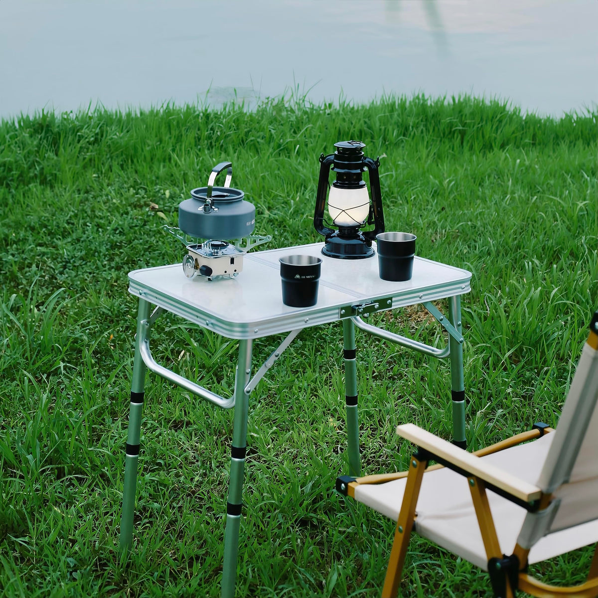 Folding Camping Table, Adjustable Height Portable Picnic Table, 24"x 16" J93885