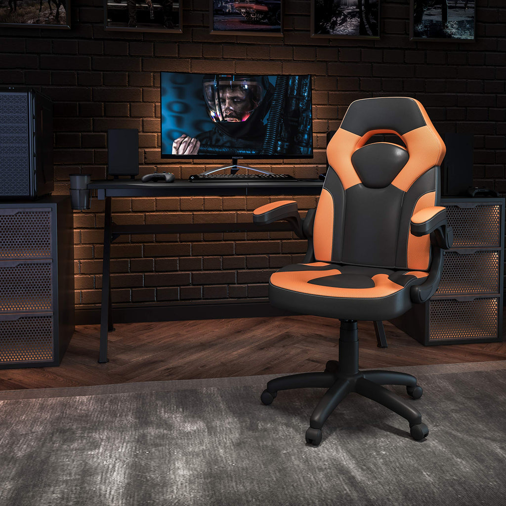 Orange Black Ergonomic Gaming Chair with Flip-up Arms A455378