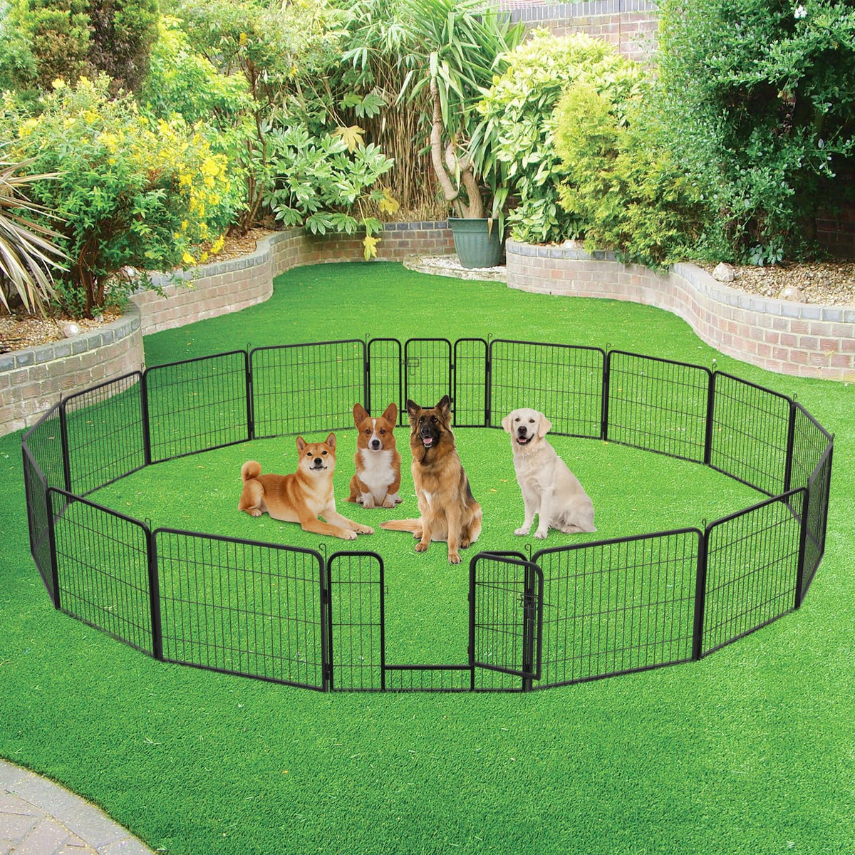 16 Panel 24 Inch Black Metal Dog Playpen B447069