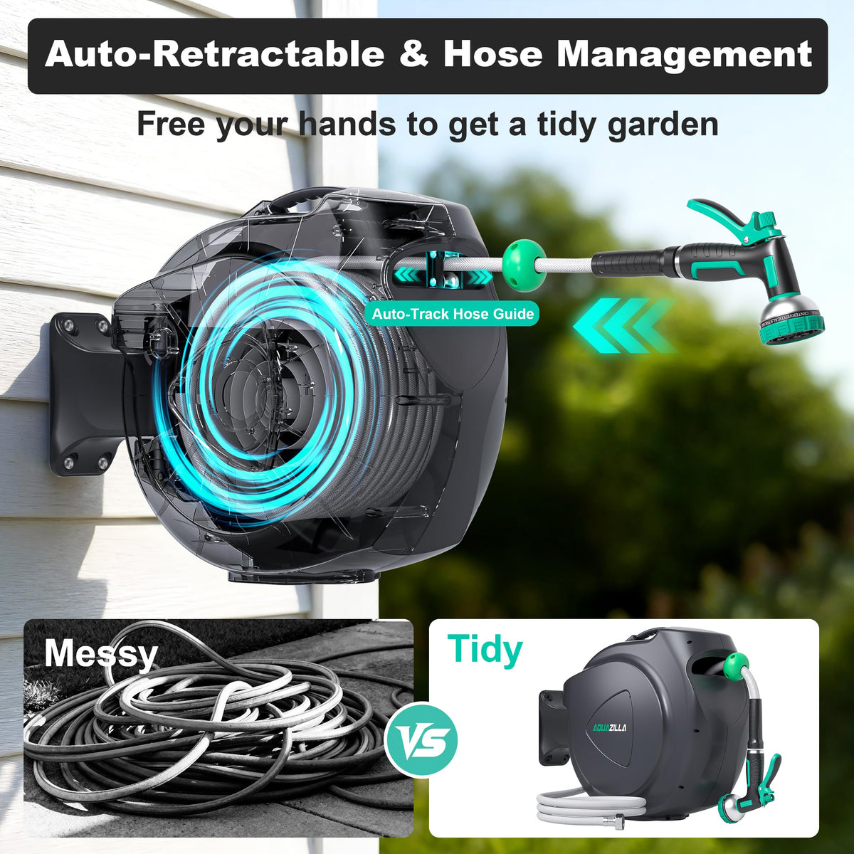 Retractable Garden Hose Reel, 65FT +6FT 5/8" Wall Mounted G20988