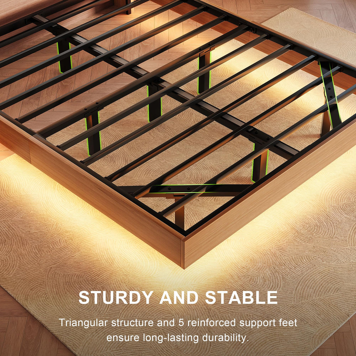 Full Size Floating Bed Frame with LED Light and Charging Station V900009
