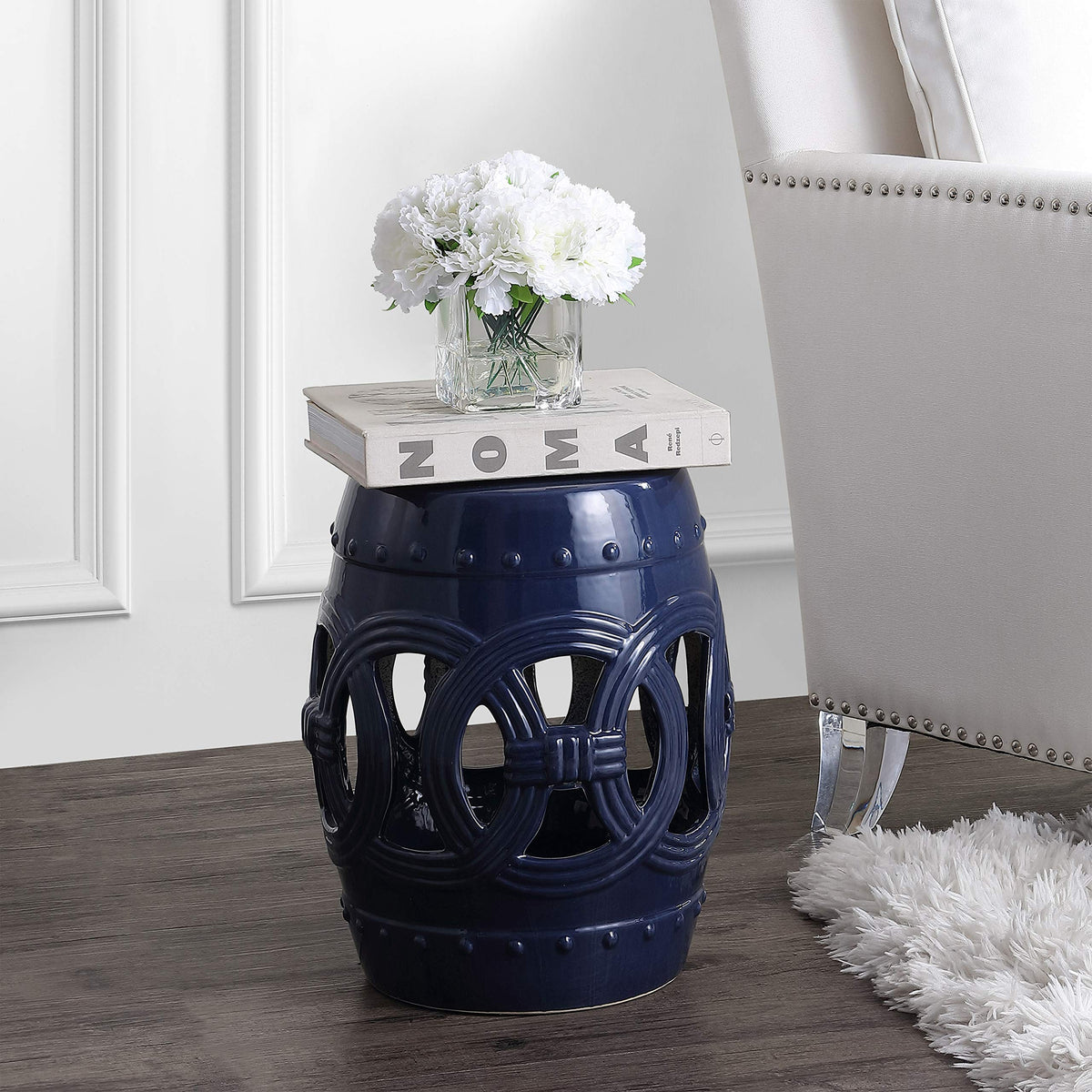 Navy Ceramic Garden Stool Side Table X297